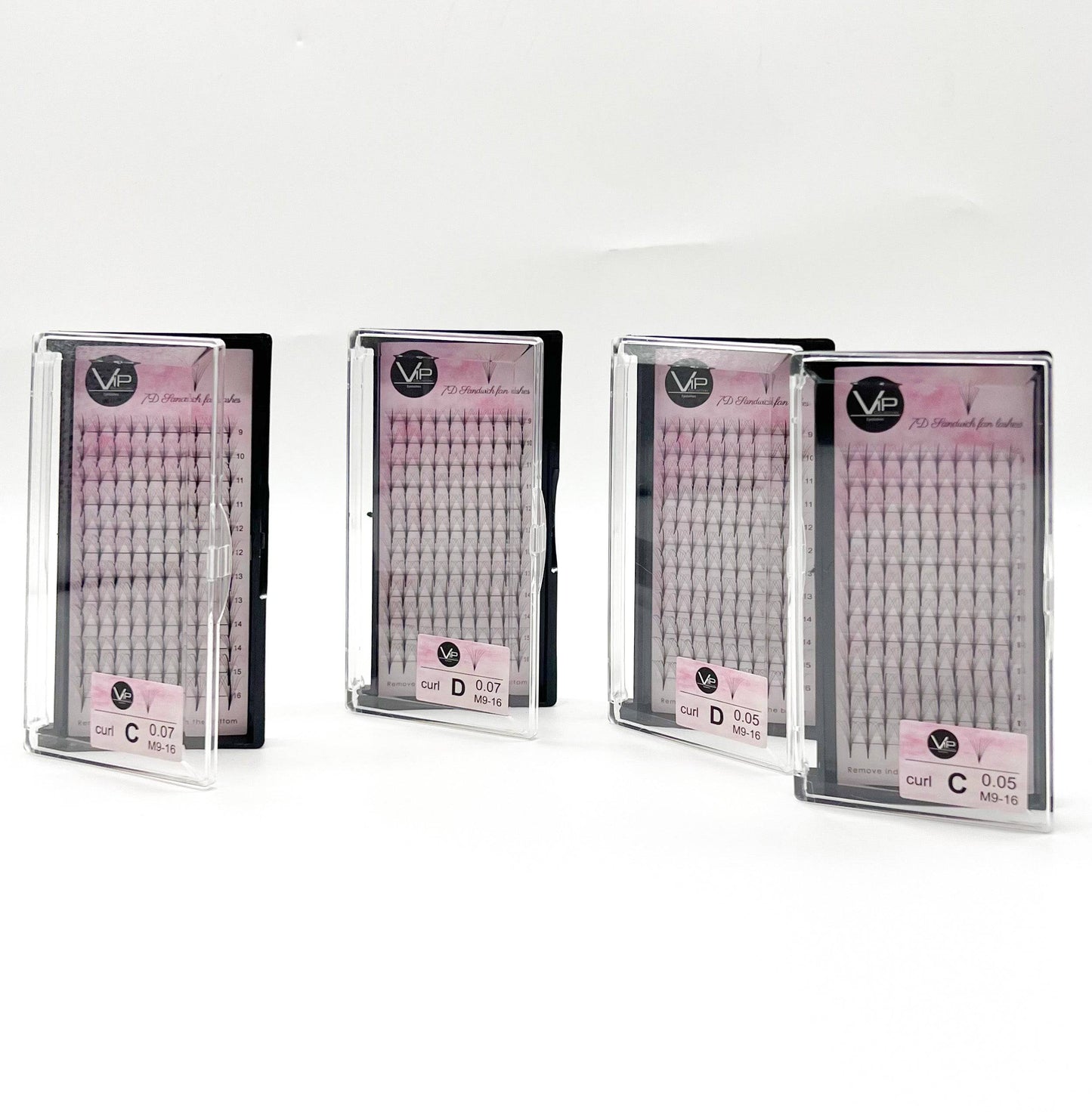 VIP 7D Sandwich Fan Lashes 0.05 12 lines C Mix - D Mix - Regular and Large Trays - VIP Extensions