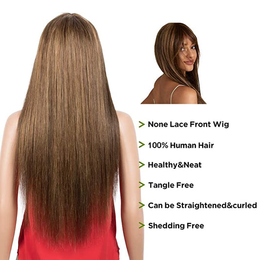 Victoria Spotlight Straight Human Hair Wigs With Bangs 130% - VIP Extensions