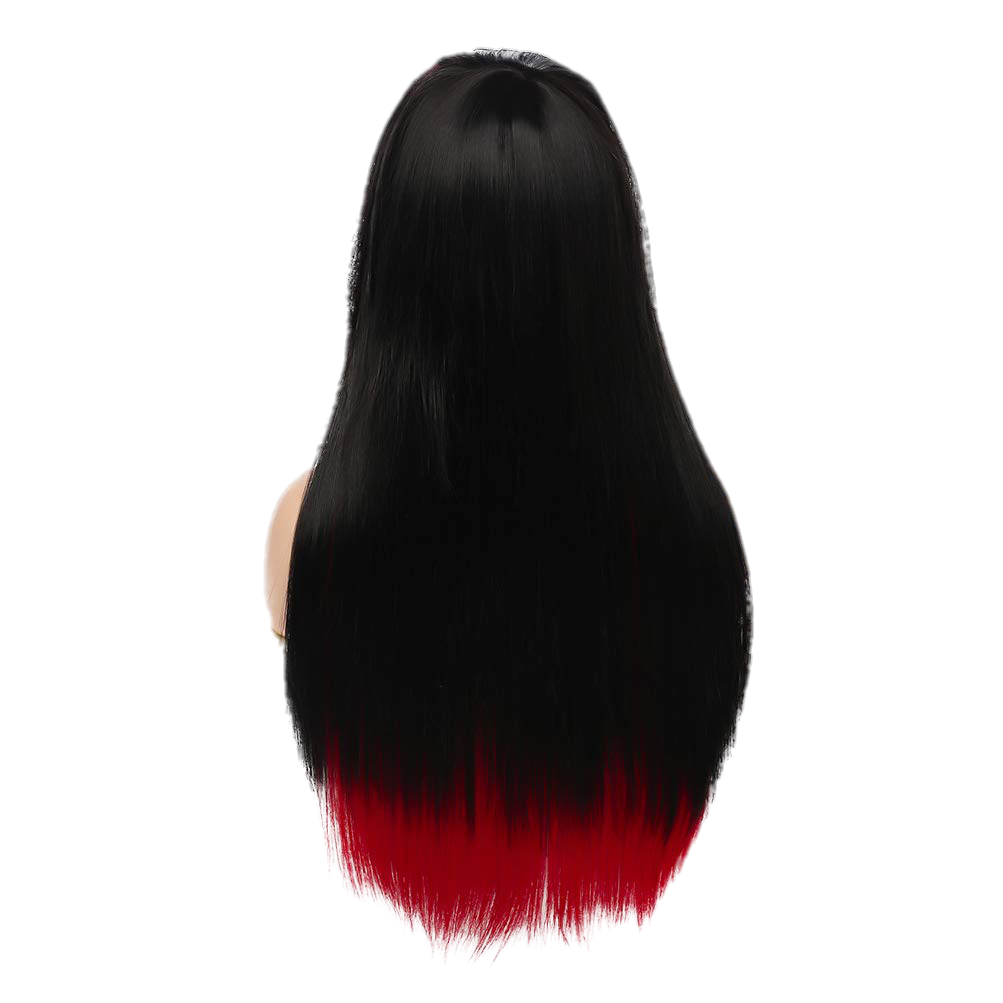 Long Red Black Wig Silky Straight Synthetic Heat Resistant Side Bangs - VIP Extensions
