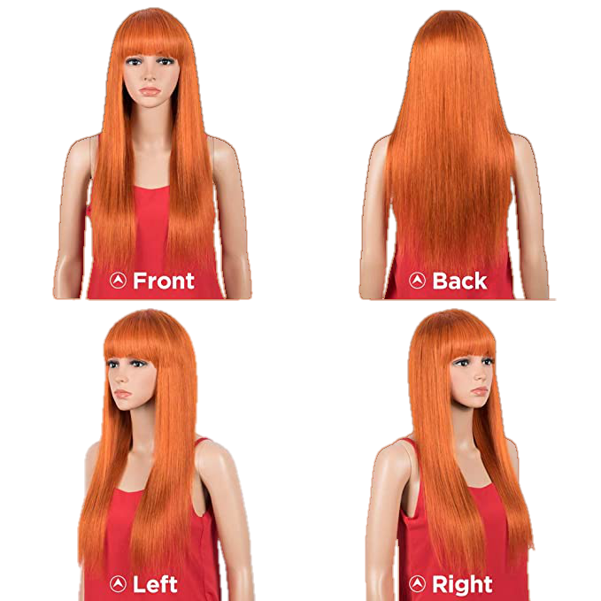 Victoria Spotlight Straight Human Hair Wigs With Bangs 130%-ORANGE - VIP Extensions