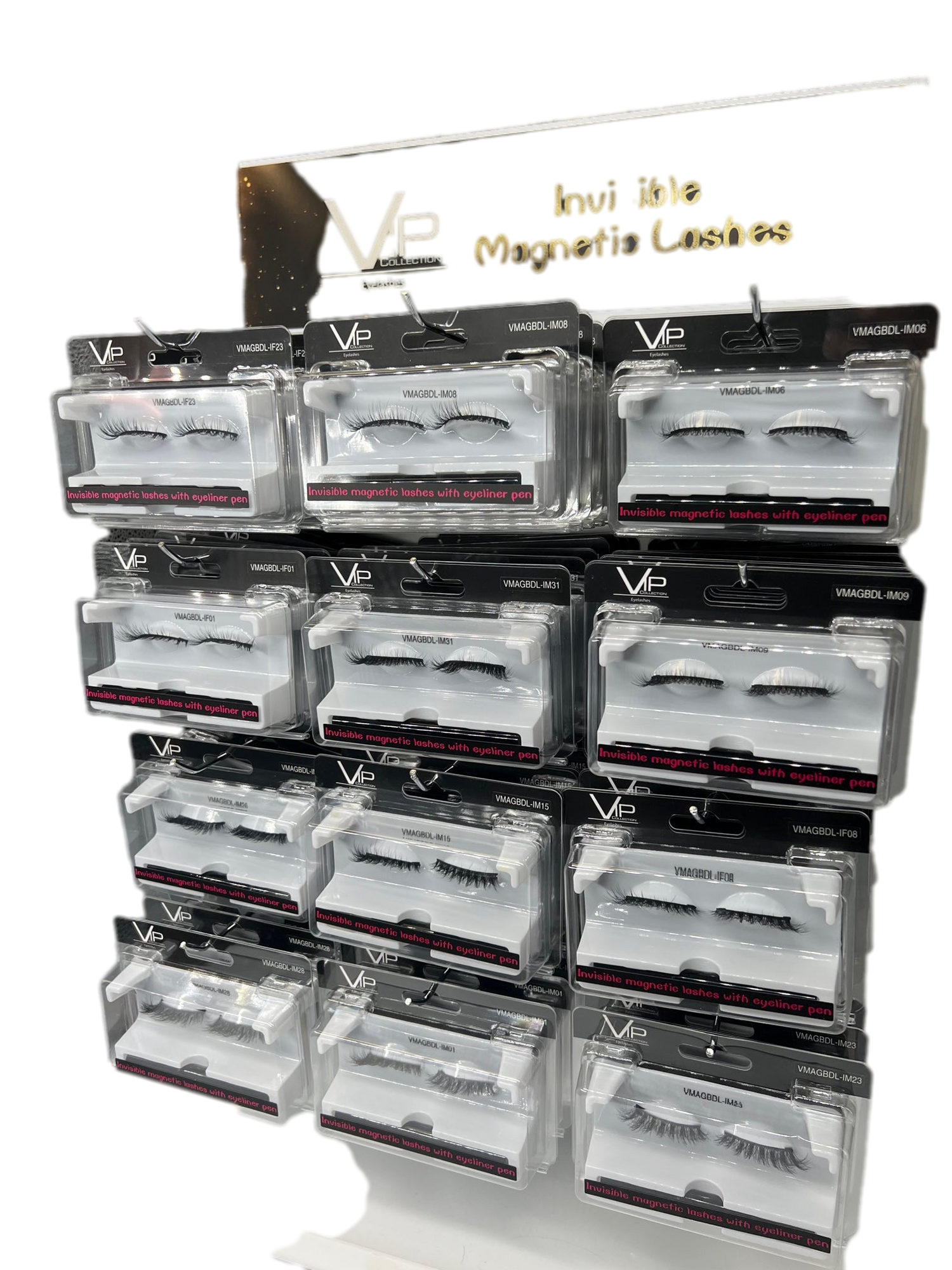 12 Slots -Display with Magnetic Lashes with eyeliner - VIP Extensions