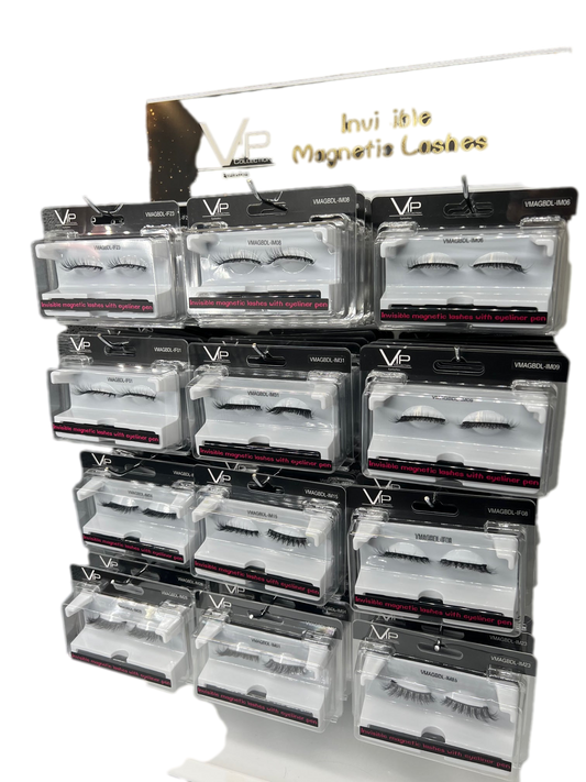 12 Slots -Display with Magnetic Lashes with eyeliner - VIP Extensions