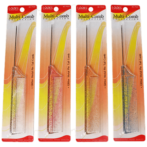LQQKS METAL PIN TAIL COMB GLITTER ASSORTED BLISTER - VIP Extensions