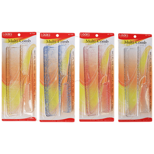 LQQKS 9" COMB/BONE TAIL COMB/RAT TAIL COMB SET GLITTER ASSORT - VIP Extensions