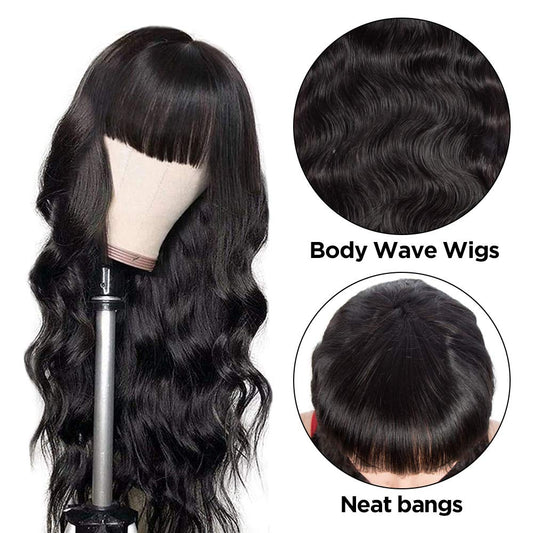 Victoria Spotlight Body Wave Human Hair Wigs With Bangs 130% - VIP Extensions