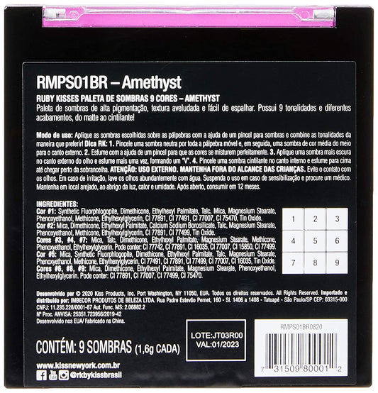 Ruby Kisses Eye Shadow Palette 9 Shadows Eye Makeup for Spring (1 PACK, Amethyst) - VIP Extensions