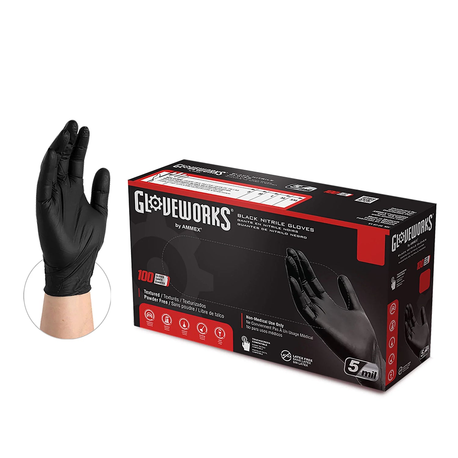 GlovePlus Black Nitrile Industrial Latex Free Disposable Gloves by Ammex - VIP Extensions
