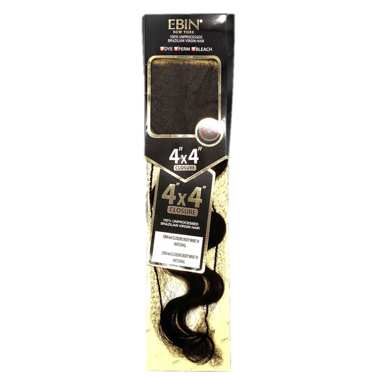 Ebin New York 4X4 CLOSURE BODY WAVE 14''(Natural bLack) - VIP Extensions