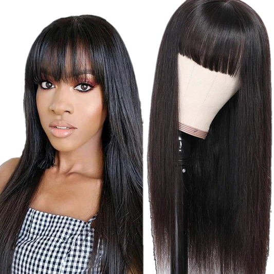 Human hair wig with bangs Natural black - VIP Extensions