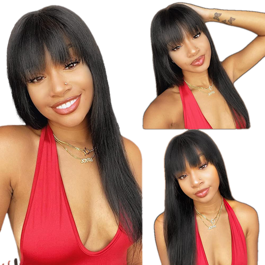 Human hair wig with bangs Natural black - VIP Extensions