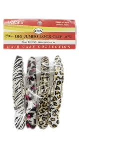 LQQKS BIG JUMBO LOCK CLIP 4PC/PK ANIMAL PRINT - VIP Extensions