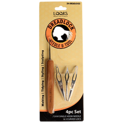 LQQKS CURVED DREADLOCK TOOL 3PC + BAMBOO CROCHET SINGLE HOOK - VIP Extensions