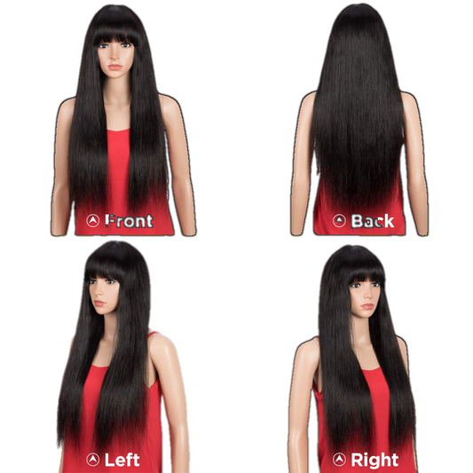 Victoria Spotlight Straight Human Hair Wigs With Bangs 130%-Natural Black - VIP Extensions