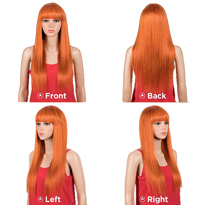 Victoria Spotlight  Straight Human Hair Wigs With Bangs 130%-ORANGE - VIP Extensions