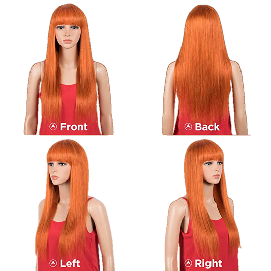 Victoria Spotlight  Straight Human Hair Wigs With Bangs 130%-ORANGE - VIP Extensions