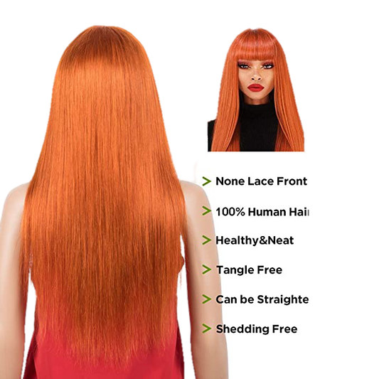 Victoria Spotlight  Straight Human Hair Wigs With Bangs 130%-ORANGE - VIP Extensions
